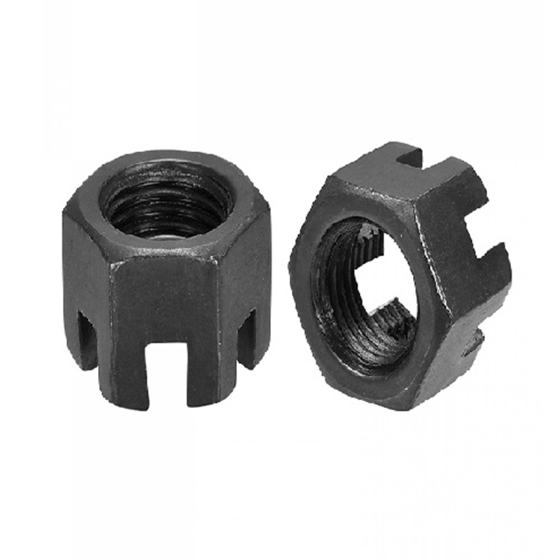 Écrou crénelé à fente en oxyde noir d'acier au carbone M16 × 1,5 de qualité 4,8 DIN 935