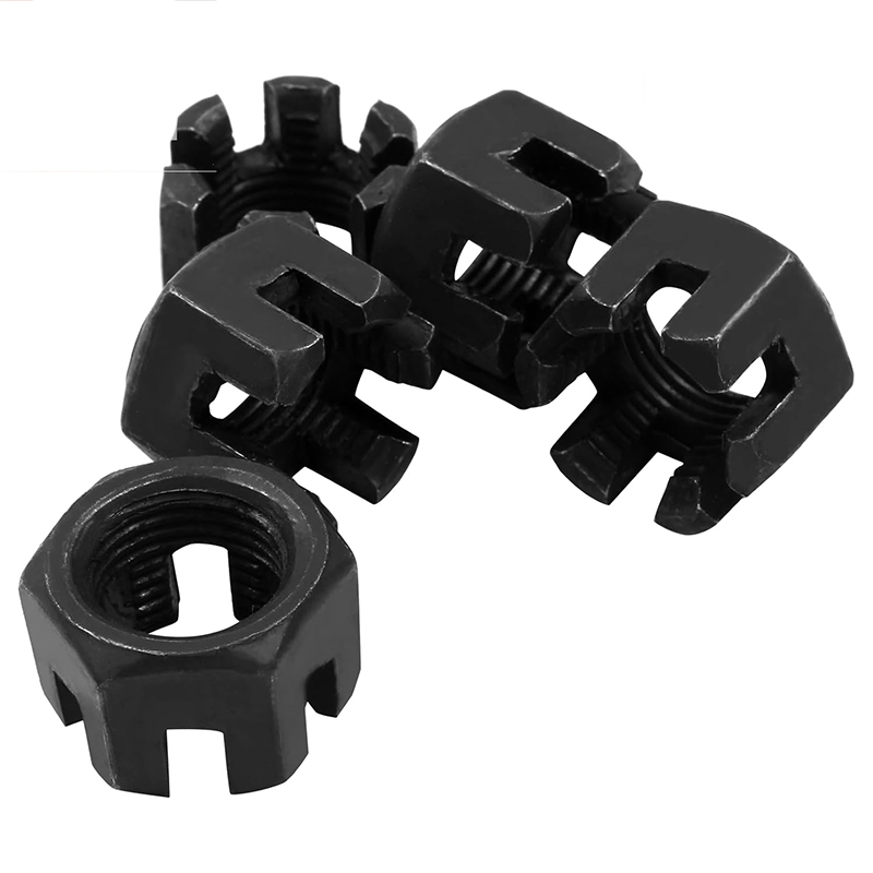 Écrou crénelé à fente en oxyde noir d'acier au carbone M16 × 1,5 de qualité 4,8 DIN 935