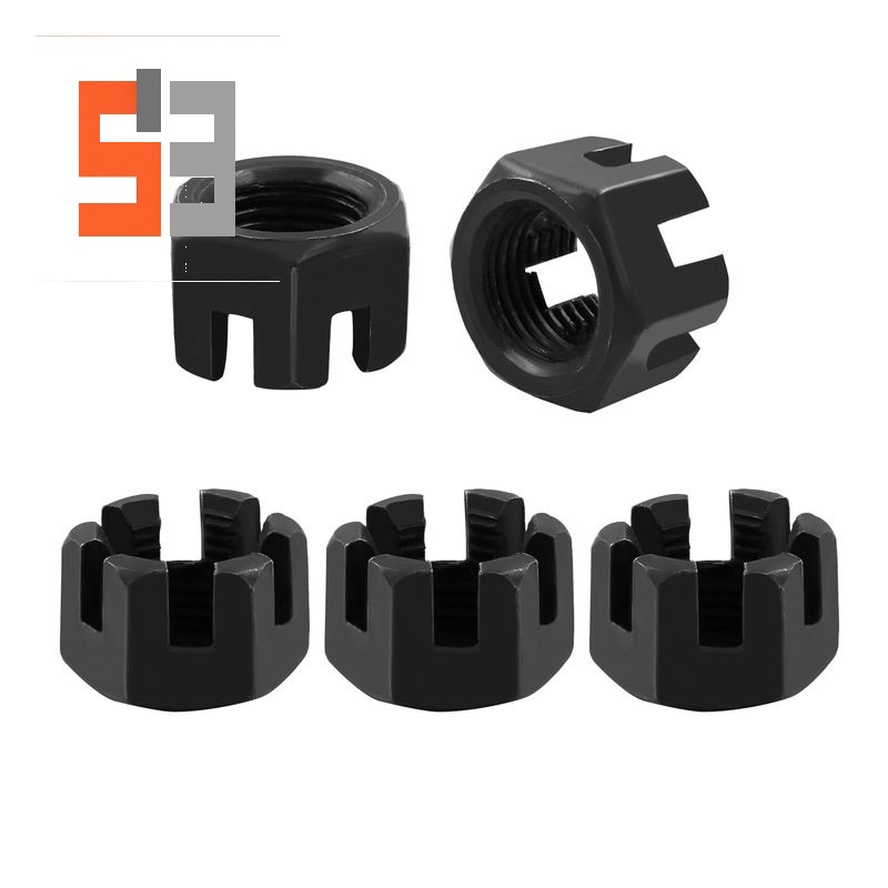Écrou crénelé à fente en oxyde noir d'acier au carbone M16 × 1,5 de qualité 4,8 DIN 935